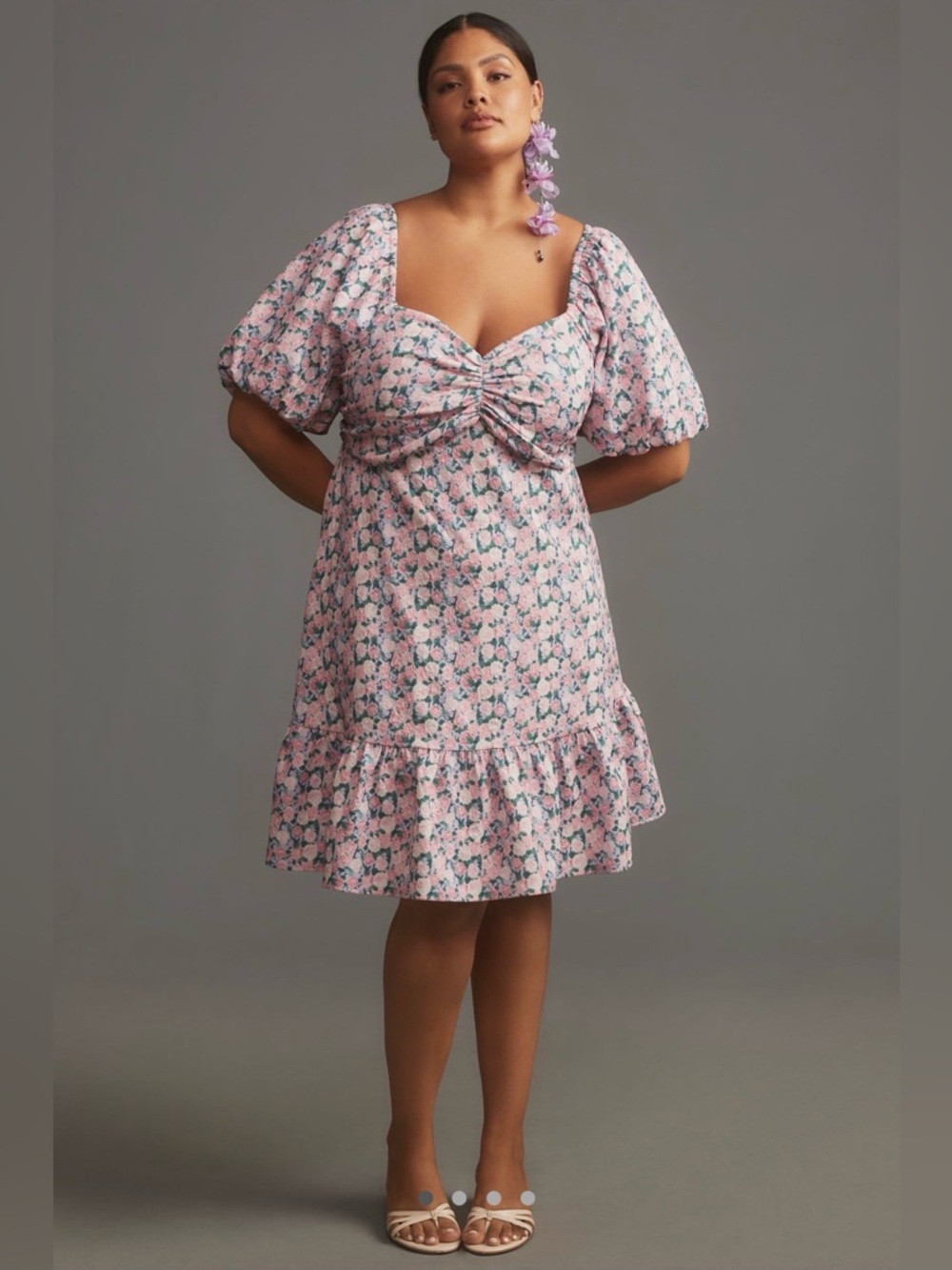 Anthropologie English Factory Pink Floral Puff-Sleeve Mini Dress